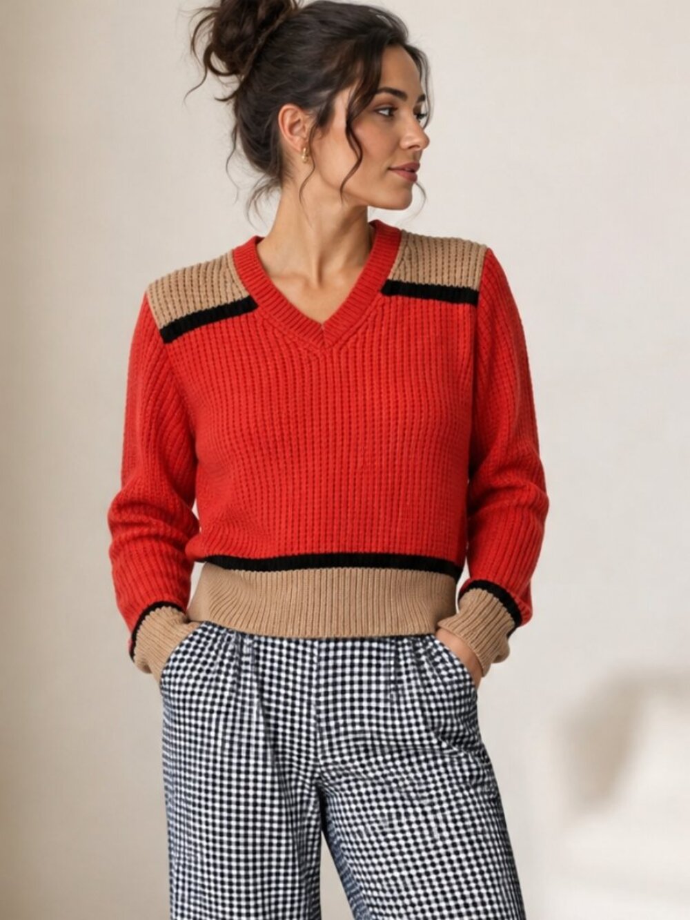 Uniqlo x Marni Orange Colorblock V-Neck Sweater, Size M